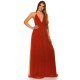 Rochie lunga rosie vaporoasa cu glitter auriu Dariana 2 - jojofashion.ro