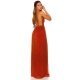 Rochie de seara, lunga vaporoasa rosie cu glitter auriu Dariana 4 - jojofashion.ro