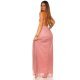 Rochie de seara, lunga vaporoasa  roz cu glitter Dariana 3 - jojofashion.ro