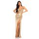 Rochie de seara eleganta lunga, cu glitter, aurie, mulata, cu umerii goi, Cleo 2 - jojofashion.ro