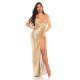 Rochie de seara eleganta lunga, cu glitter, aurie, mulata, cu umerii goi, Cleo 8 - jojofashion.ro