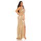 Rochie de seara eleganta lunga, cu glitter, aurie, mulata, cu umerii goi, Cleo 4 - jojofashion.ro