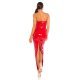 Rochie lunga rosie din latex Lizzy 8 - jojofashion.ro