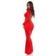 Rochie lunga rosie mulata cu maneca lunga tip sirena Thalia 2 - jojofashion.ro