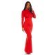 Rochie lunga rosie mulata cu maneca lunga tip sirena Thalia 3 - jojofashion.ro