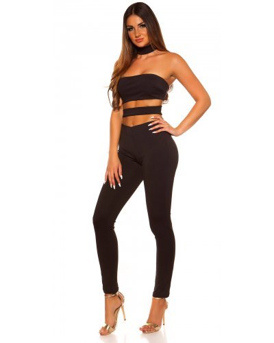 Salopeta neagra cu decupaje sexy Katiusa Salopete dama, Salopeta neagra cu decupaje sexy Katiusa - jojofashion.ro