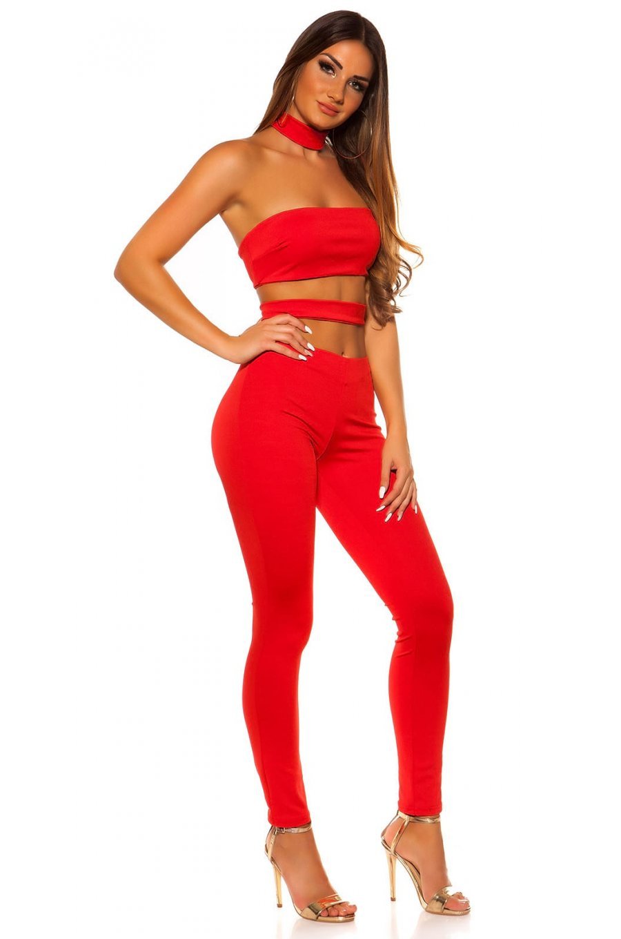Salopeta rosie cu decupaje sexy Katiusa Salopeta rosie cu decupaje sexy Katiusa 1 - jojofashion.ro