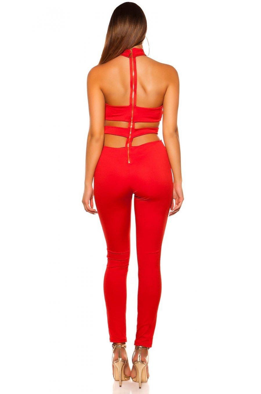 Salopeta rosie cu decupaje sexy Katiusa Salopeta rosie cu decupaje sexy Katiusa 2 - jojofashion.ro