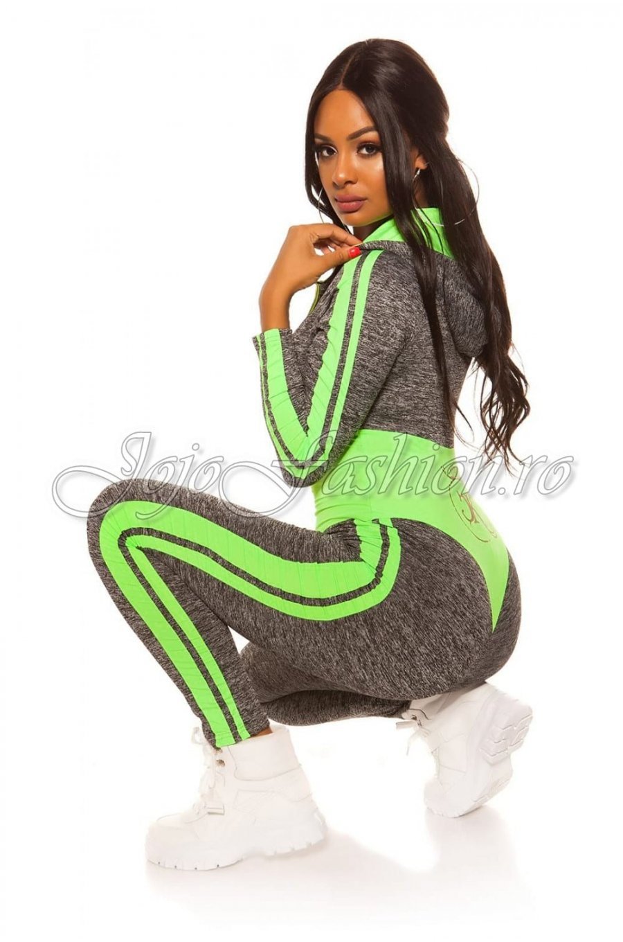 Trening de dama sport, mulat, gri cu verde neon Lidia 1 - jojofashion.ro