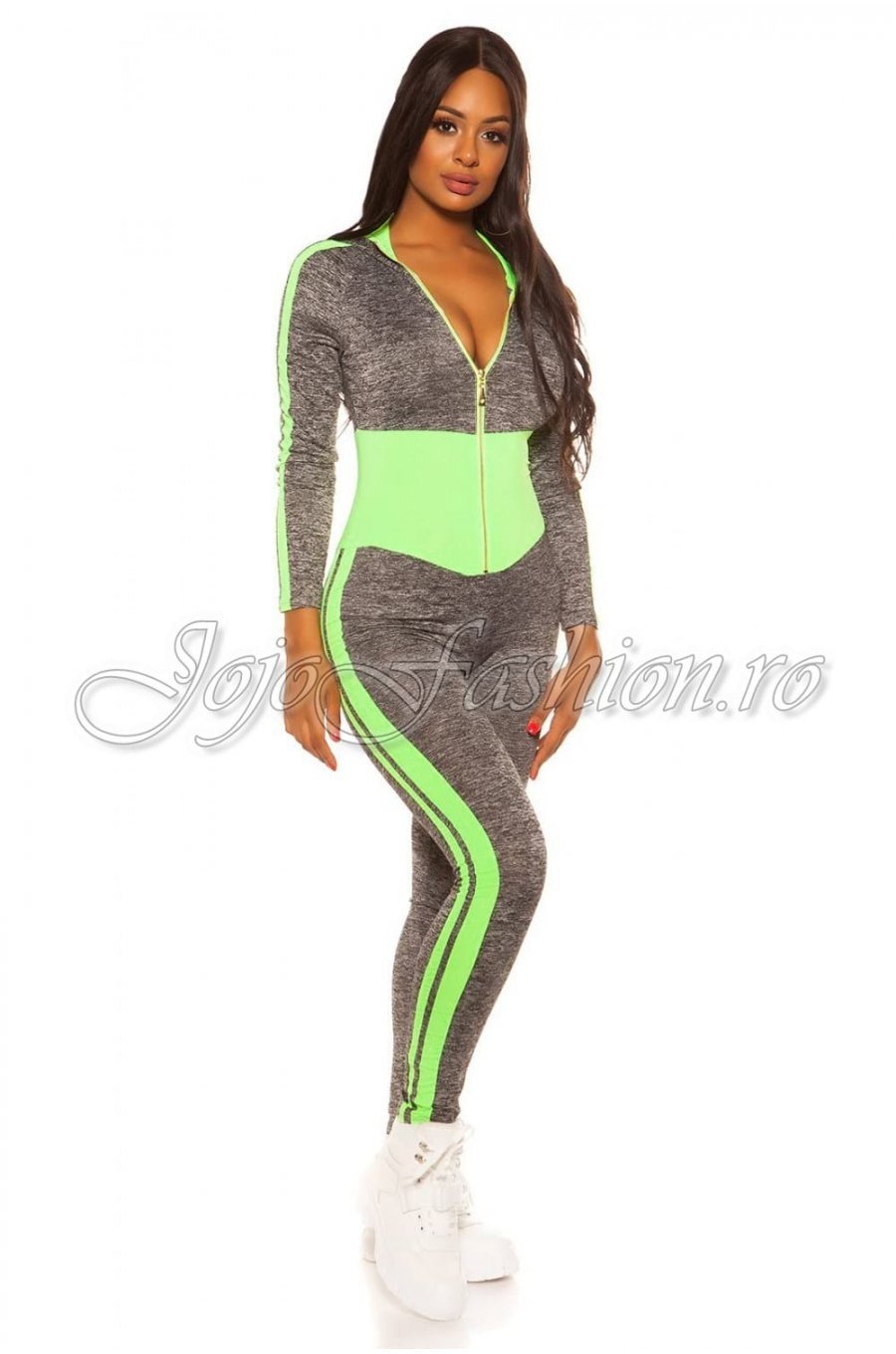 Trening de dama sport, mulat, gri cu verde neon Lidia 4 - jojofashion.ro