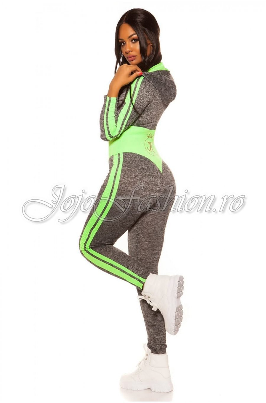 Trening de dama sport, mulat, gri cu verde neon Lidia 3 - jojofashion.ro