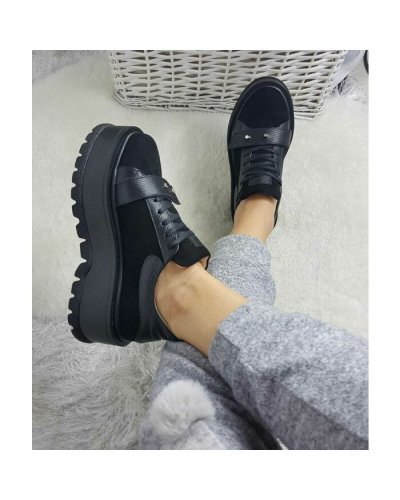 Pantofi dama din piele naturala intoarsa neagra cu platforma Aileen - jojofashion.ro