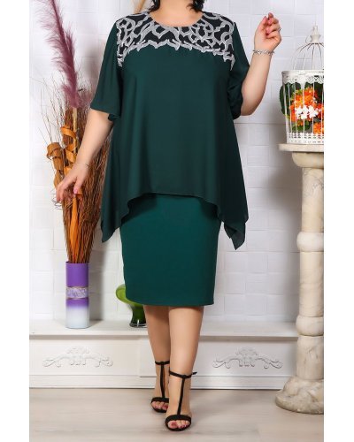 Rochie midi verde vaporoasa XXL Zina Rochie midi verde vaporoasa XXL Zina - jojofashion.ro