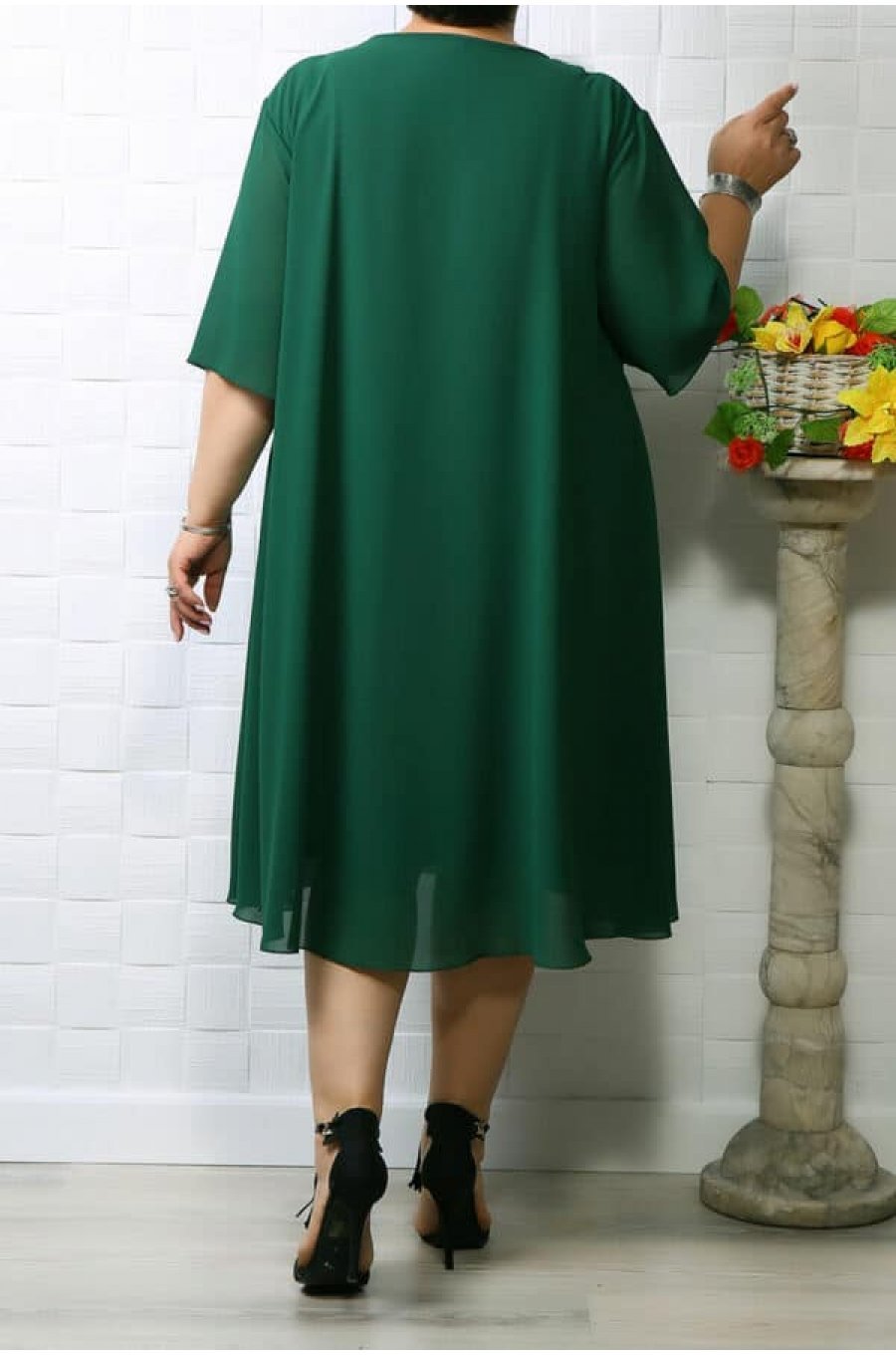 Rochie de ocazie XXL lejera voal verde eleganta Maryam 2 - jojofashion.ro