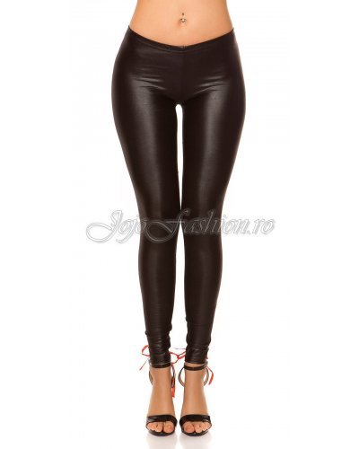 Colanti negri cu siret rosu WetLook Koucla Bonye  Colanti dama, Colanti negri cu siret rosu WetLook Koucla Bonye  - jojofashion.ro