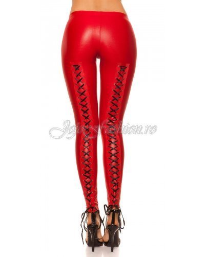 Colanti rosii cu siret WetLook Koucla Bonye  Colanti dama, Colanti rosii cu siret WetLook Koucla Bonye  - jojofashion.ro