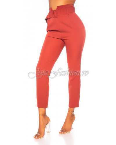 Pantaloni dama cu talie inalta burgundy Koucla Caron - jojofashion.ro