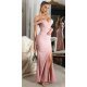 Rochie de ocazie lunga, roz, cu umerii goi, crapata pe picior, Berda 2 - jojofashion.ro