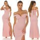 Rochie de ocazie lunga, roz, cu umerii goi, crapata pe picior, Berda 6 - jojofashion.ro