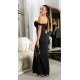 Rochie de ocazie lunga, neagra, mulata, cu umerii goi, crapata pe picior, Berda 7 - jojofashion.ro