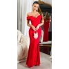 Rochie eleganta lunga, rosie, mulata, cu umerii goi, crapata pe picior, Berda