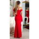 Rochie eleganta lunga, rosie, mulata, cu umerii goi, crapata pe picior, Berda 3 - jojofashion.ro