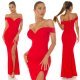 Rochie eleganta lunga, rosie, mulata, cu umerii goi, crapata pe picior, Berda 6 - jojofashion.ro