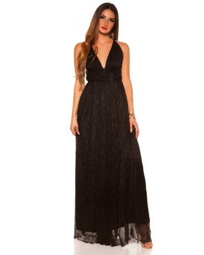 Rochii banchet, Rochie lunga neagra vaporoasa din glitter Dariana - jojofashion.ro