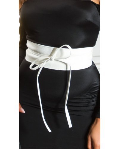 Accesorii, Curea dama, din imitatie piele, alba, lata, cu snur, Kalissy - jojofashion.ro
