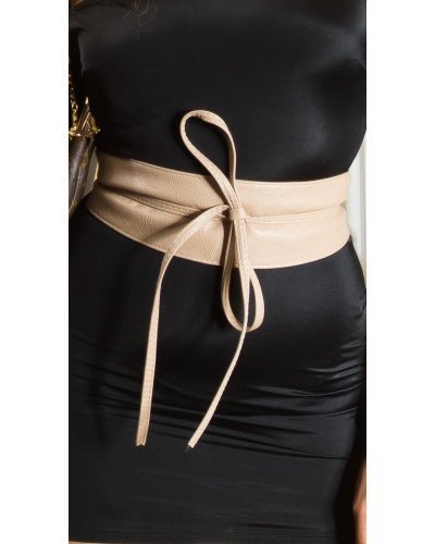 Accesorii, Curea dama, din imitatie piele, cappuccino, lata, cu snur, Kalissy - jojofashion.ro
