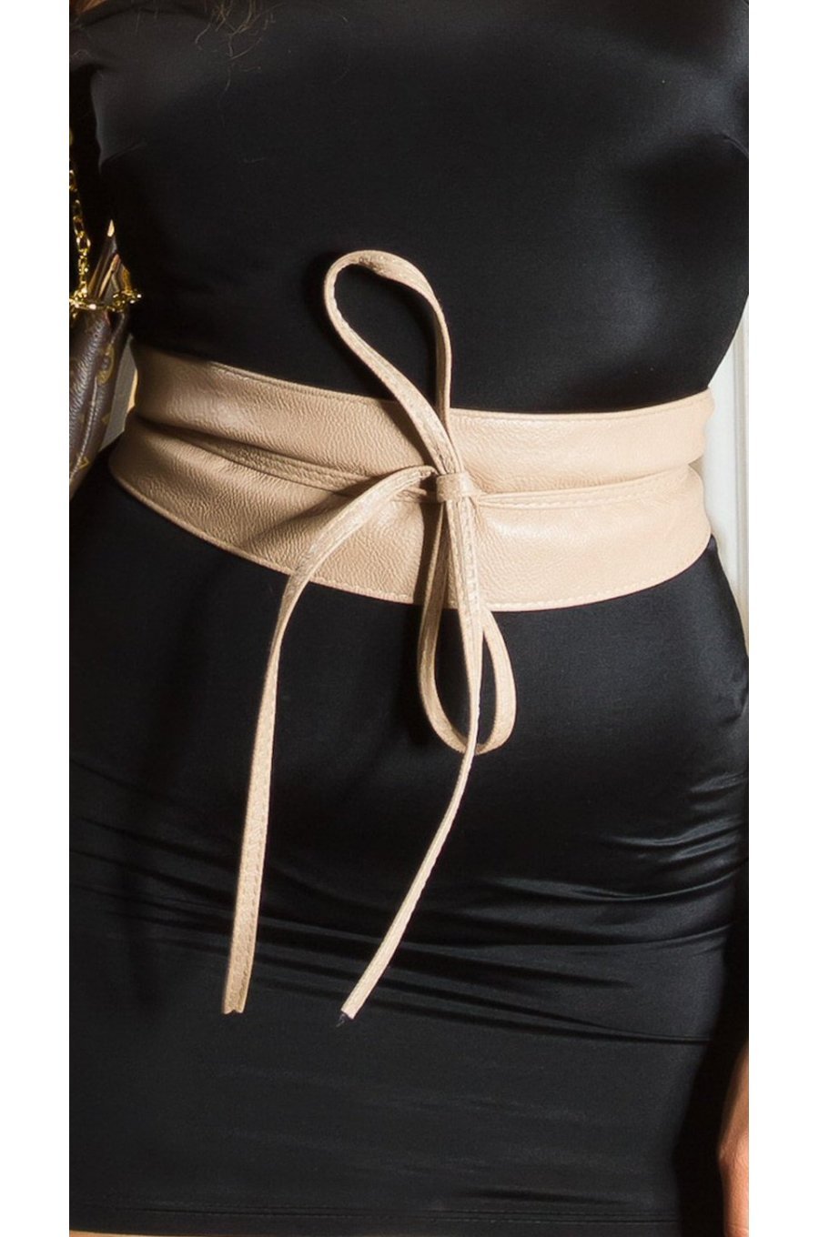 Curea dama, din imitatie piele, cappuccino, lata, cu snur, Kalissy 1 - jojofashion.ro