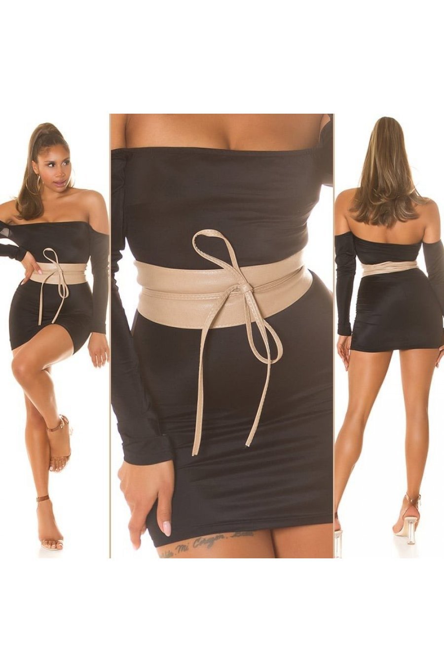 Curea dama, din imitatie piele, cappuccino, lata, cu snur, Kalissy 2 - jojofashion.ro
