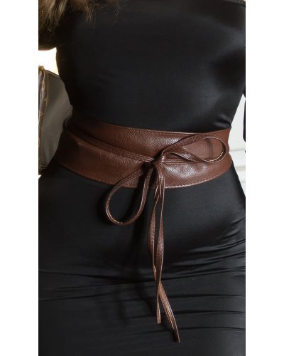 Accesorii, Curea dama, din imitatie piele, maro, lata, cu snur, Kalissy - jojofashion.ro