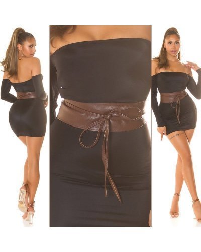 Accesorii, Curea dama, din imitatie piele, maro, lata, cu snur, Kalissy - jojofashion.ro