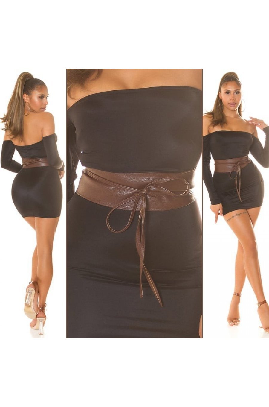 Curea dama, din imitatie piele, maro, lata, cu snur, Kalissy 2 - jojofashion.ro
