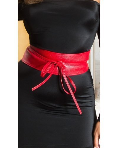 Curea dama, din imitatie piele, rosie, lata, cu snur, Kalissy Curea dama, din imitatie piele, rosie, lata, cu snur, Kalissy - jojofashion.ro