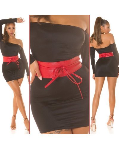 Accesorii, Curea dama, din imitatie piele, rosie, lata, cu snur, Kalissy - jojofashion.ro