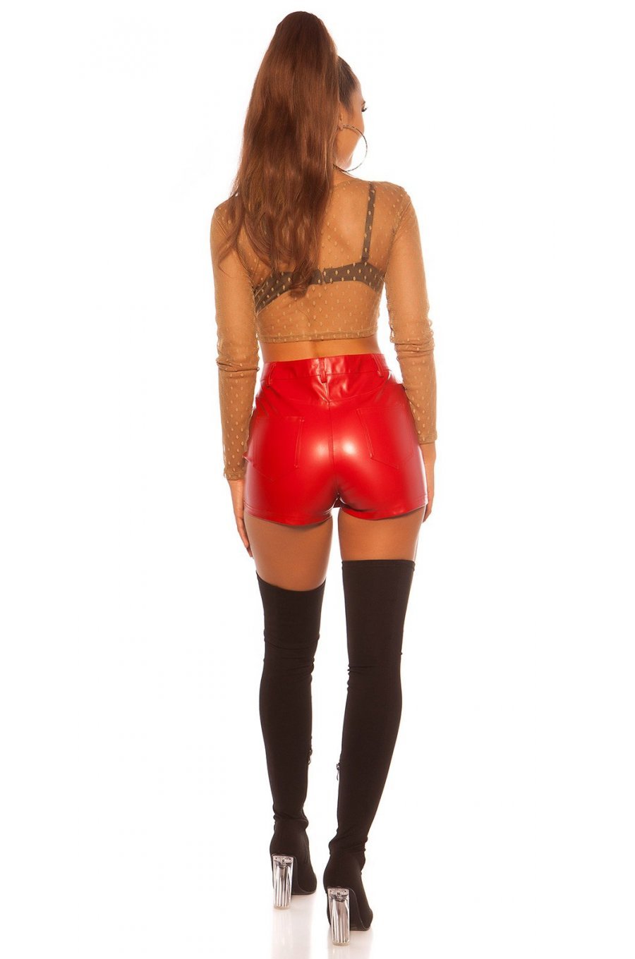 Fusta skort, din piele eco, scurta, rosie, mulata, Ariadna 7 - jojofashion.ro