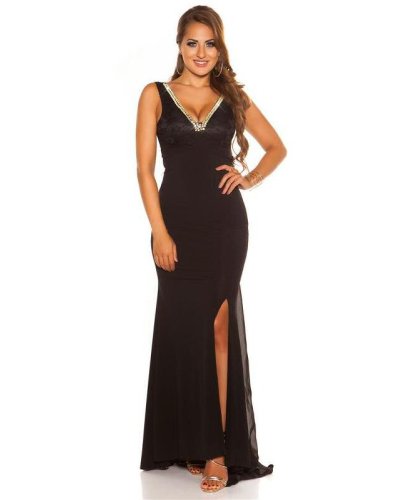 Tinute de revelion, Rochie neagra lunga din dantela mulata cu spatele gol Elena - jojofashion.ro