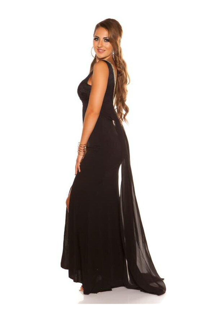 Rochie neagra lunga din dantela mulata cu spatele gol Elena 3 - jojofashion.ro