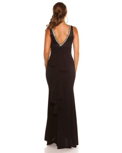 Tinute de revelion, Rochie neagra lunga din dantela mulata cu spatele gol Elena - jojofashion.ro