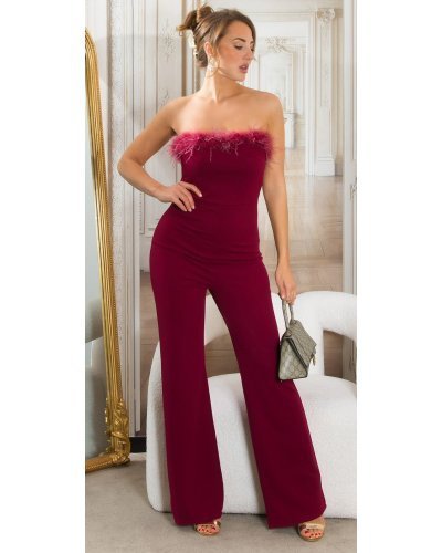 Salopeta eleganta evazata burgundy cu puf si umeri goi, Tatianne - jojofashion.ro