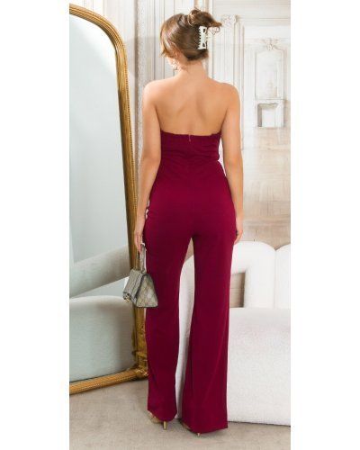 Salopeta eleganta evazata burgundy cu puf si umeri goi, Tatianne - jojofashion.ro