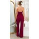 Salopeta eleganta evazata burgundy cu puf si umeri goi, Tatianne 3 - jojofashion.ro