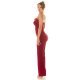 Salopeta eleganta evazata burgundy cu puf si umeri goi, Tatianne 4 - jojofashion.ro