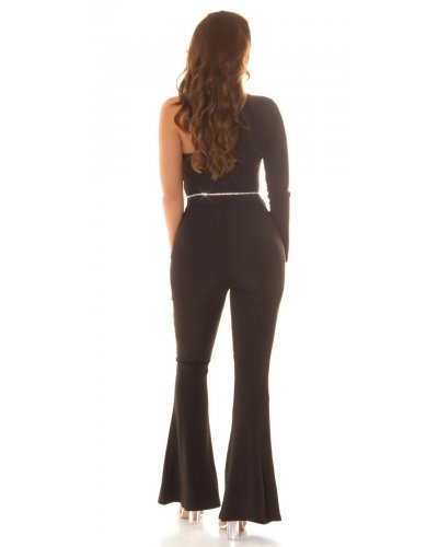Salopeta eleganta evazata, neagra, cu o maneca lunga, Koralia Salopete dama, Salopeta eleganta evazata, neagra, cu o maneca lunga, Koralia - jojofashion.ro