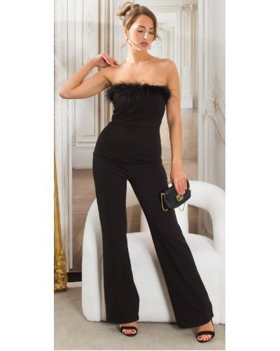 Salopeta eleganta evazata neagra puf si umeri goi Tatianne - jojofashion.ro