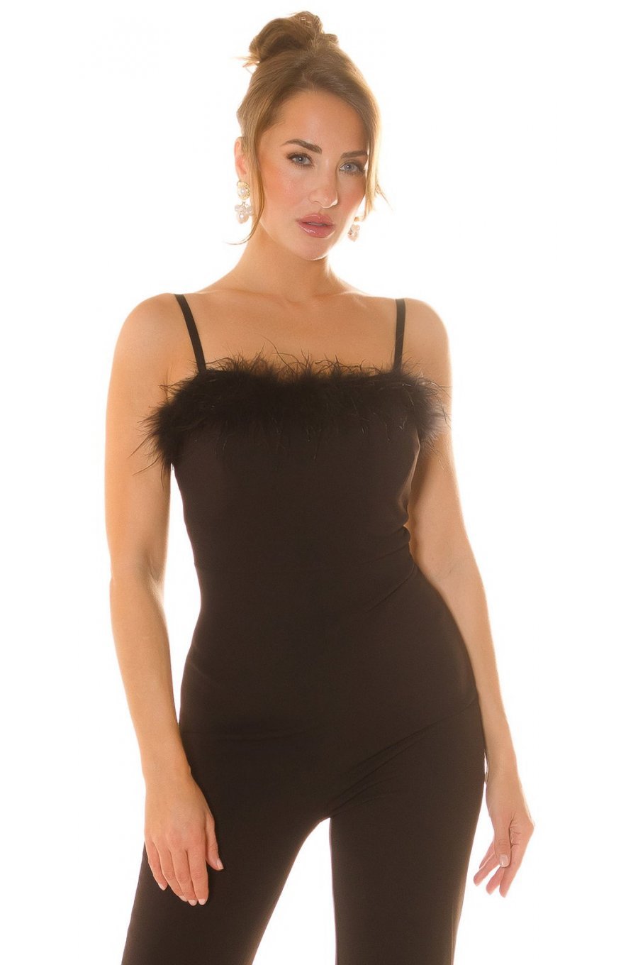 Salopeta eleganta evazata neagra puf si umeri goi Tatianne Salopeta eleganta evazata neagra puf si umeri goi Tatianne 3 - jojofashion.ro