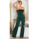 Salopeta eleganta evazata verde smarald cu puf si umeri goi, Tatianne 2 - jojofashion.ro