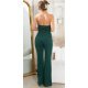Salopeta eleganta evazata verde smarald cu puf si umeri goi, Tatianne 3 - jojofashion.ro
